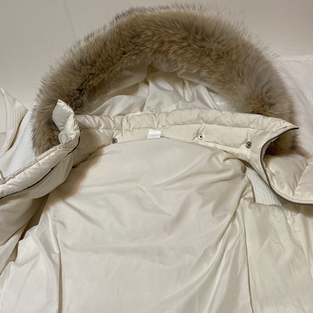 J CREW SIZE L DOWN PUFFER VEST CREAM IVORY WHITE WITH REAL FUR HOOD - Picture 5 of 12